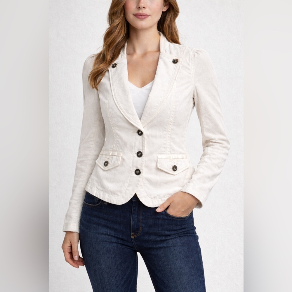 Vintage WHBM moto Corduroy Jacket in cream sz 2 or small silver buttons